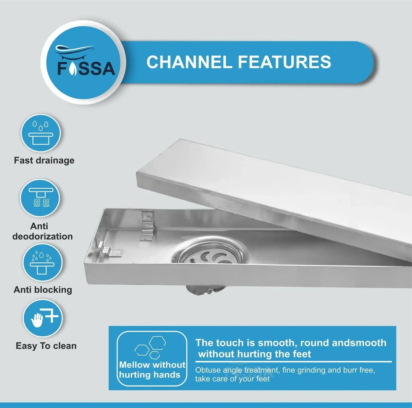 Marble (30 x 4 Inches) 304 Grade Brushed Shower Channel Drain Floor Drain