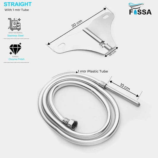 Fossa Stainless Steel Straight Jet Spray with Heavy PVC Hose Pipe 1 Meter for Toilet | Built-in Installation Type Toilet Seat/Commode Spray - Rust-Free, Durable