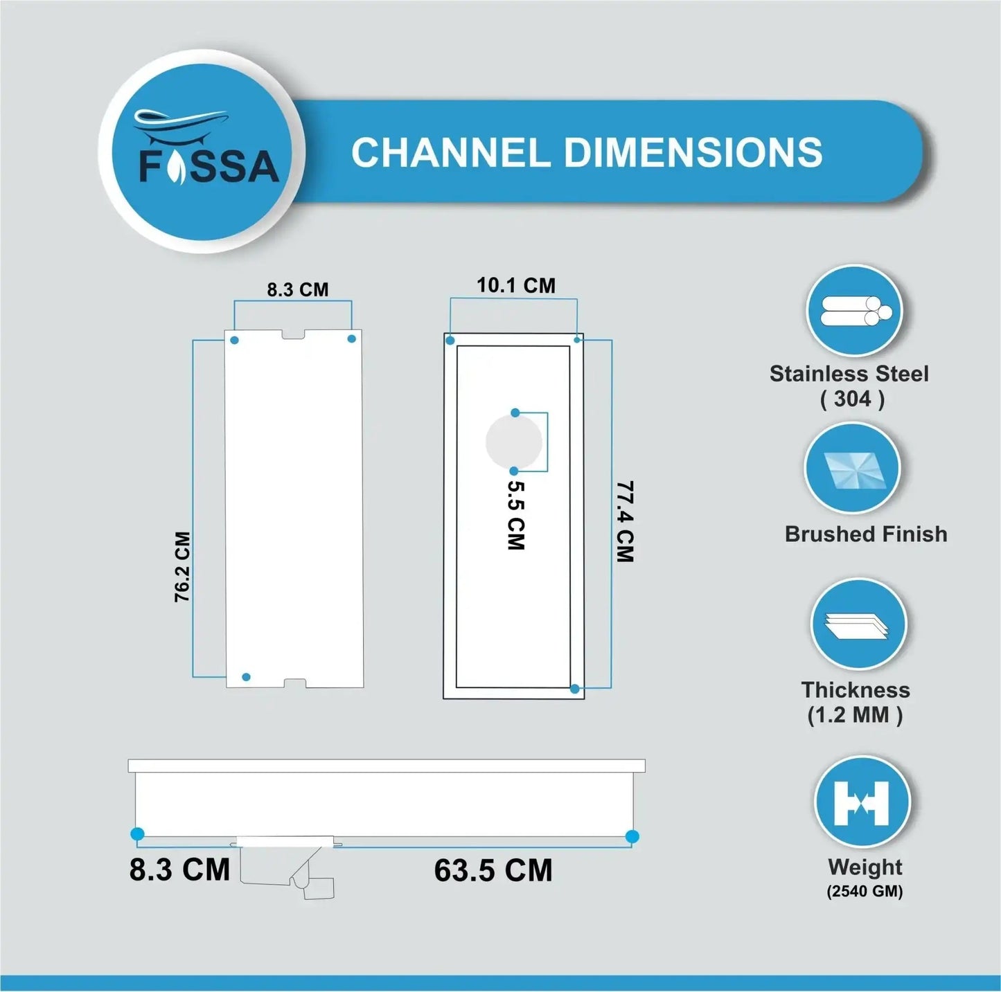 Marble (30 x 4 Inches) 304 Grade Brushed Shower Channel Drain Floor Drain